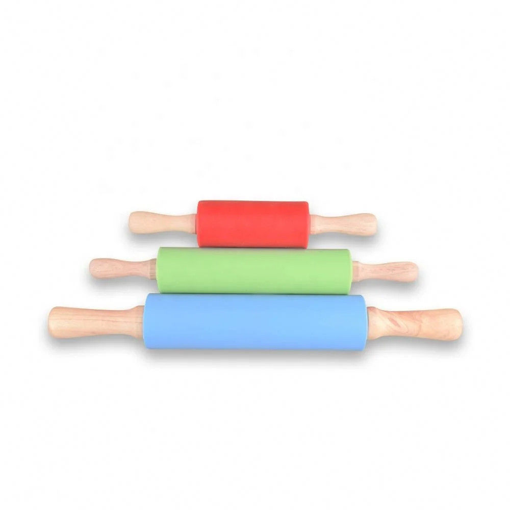 Non Stick Surface Dumpling Noodle Wooden Handle Flour Silicone Rubber Rolling Pin