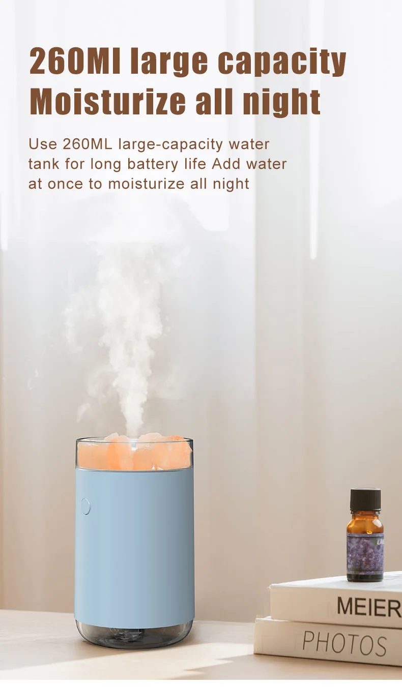 Homefish 2022 New Crystal Himalayan Salt Stone Lamp Humidifier Aroma Essential Oil Diffuser Cotton Swab Humidifier