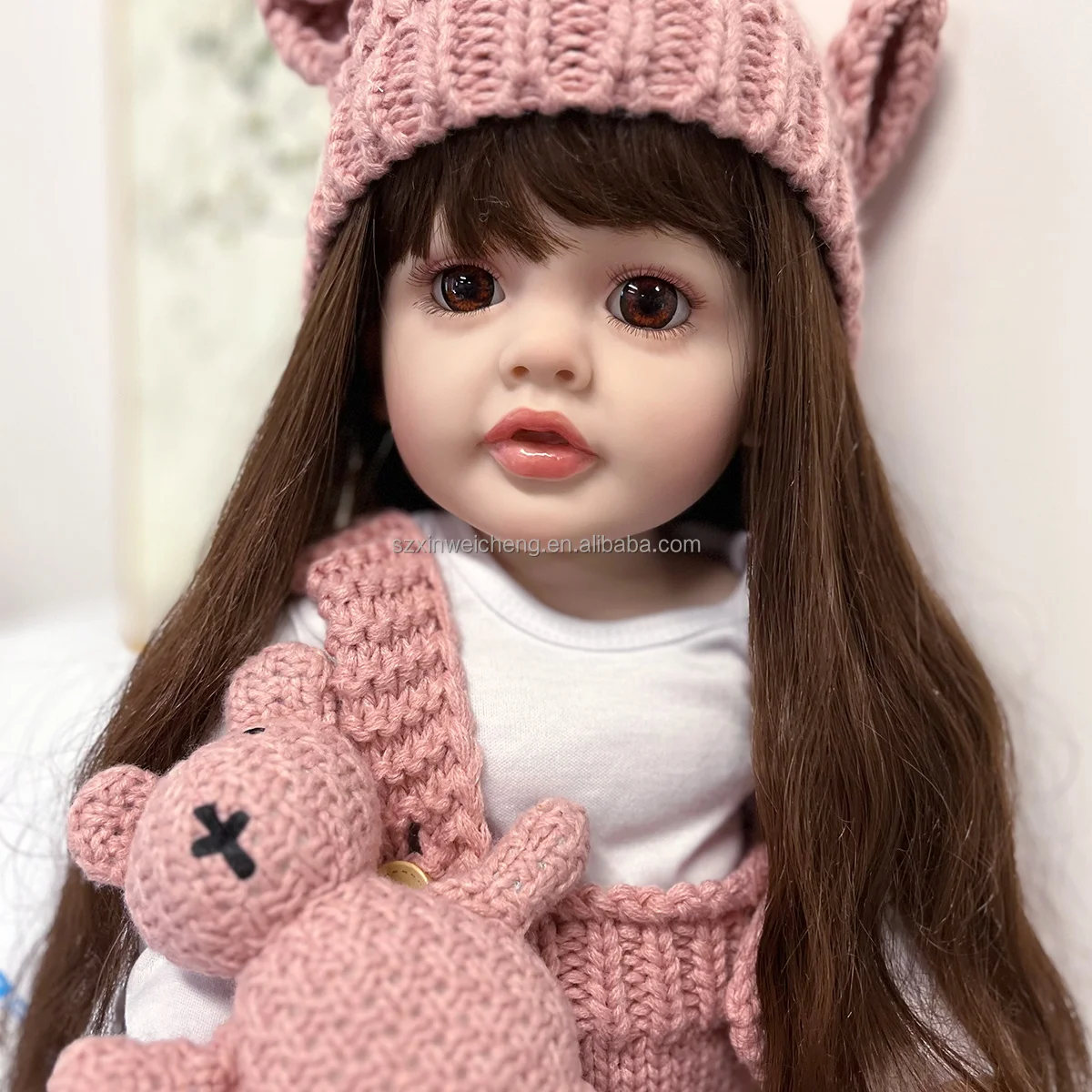 Cheap Realistic Full Silicone Body 55 CM 22 Inch Brown Long Hair Lifelike Reborn Baby Girl Doll Toy Princess Toddler Bebe