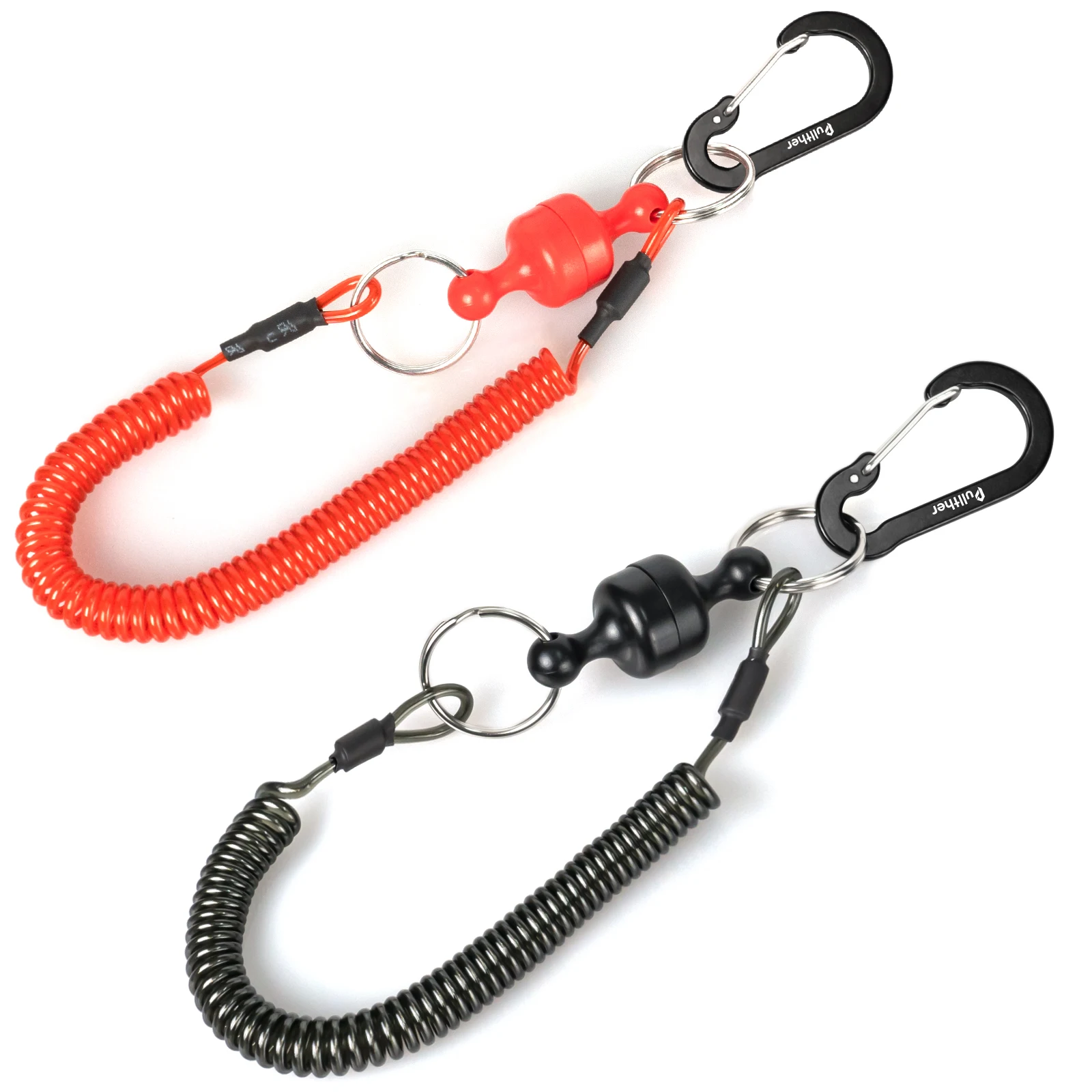Pullther Portable Fishing Coil Lanyard with Wire Inside Tup Cover tool Lanyard with Magnets Carabiner