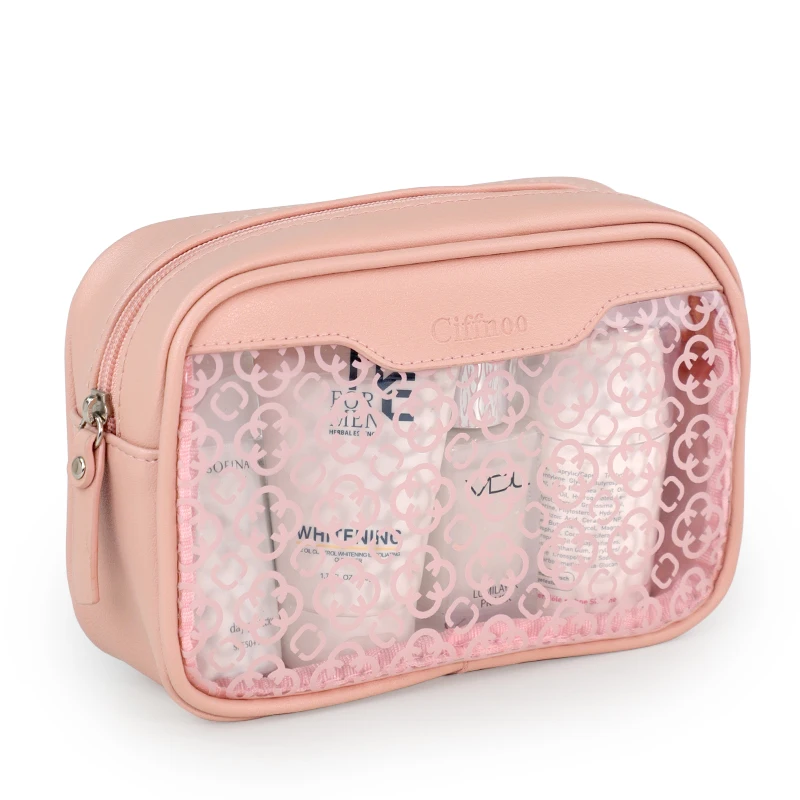 Factory Custom Logo Print cosmetic Storage potable Waterproof  travel fashion ladies clear makeup bag