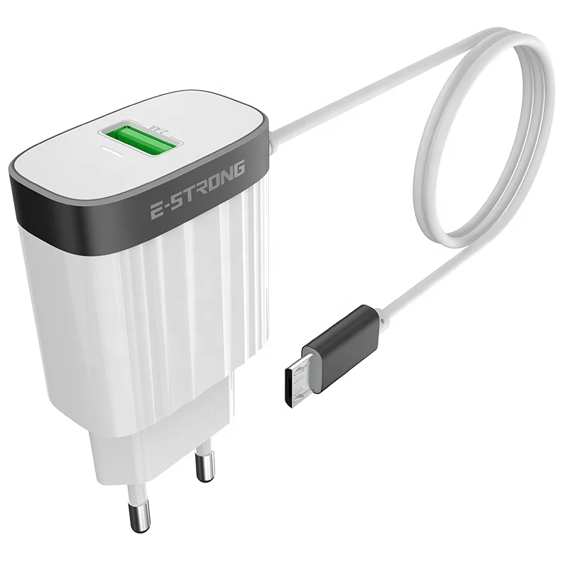 EU Plug USB Wall Charger Fixed Cable Mobile Phone Adapter 2.4A Universal Wall Mount Charger