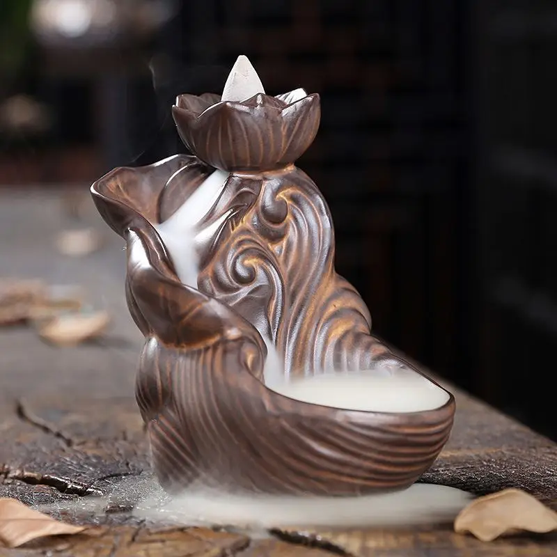 Backflow Waterfall Incense Burner with Tweezers Ceramic Windproof Glass Incense Cones Holder Spiritual GREAT DECORATIVE GIFT