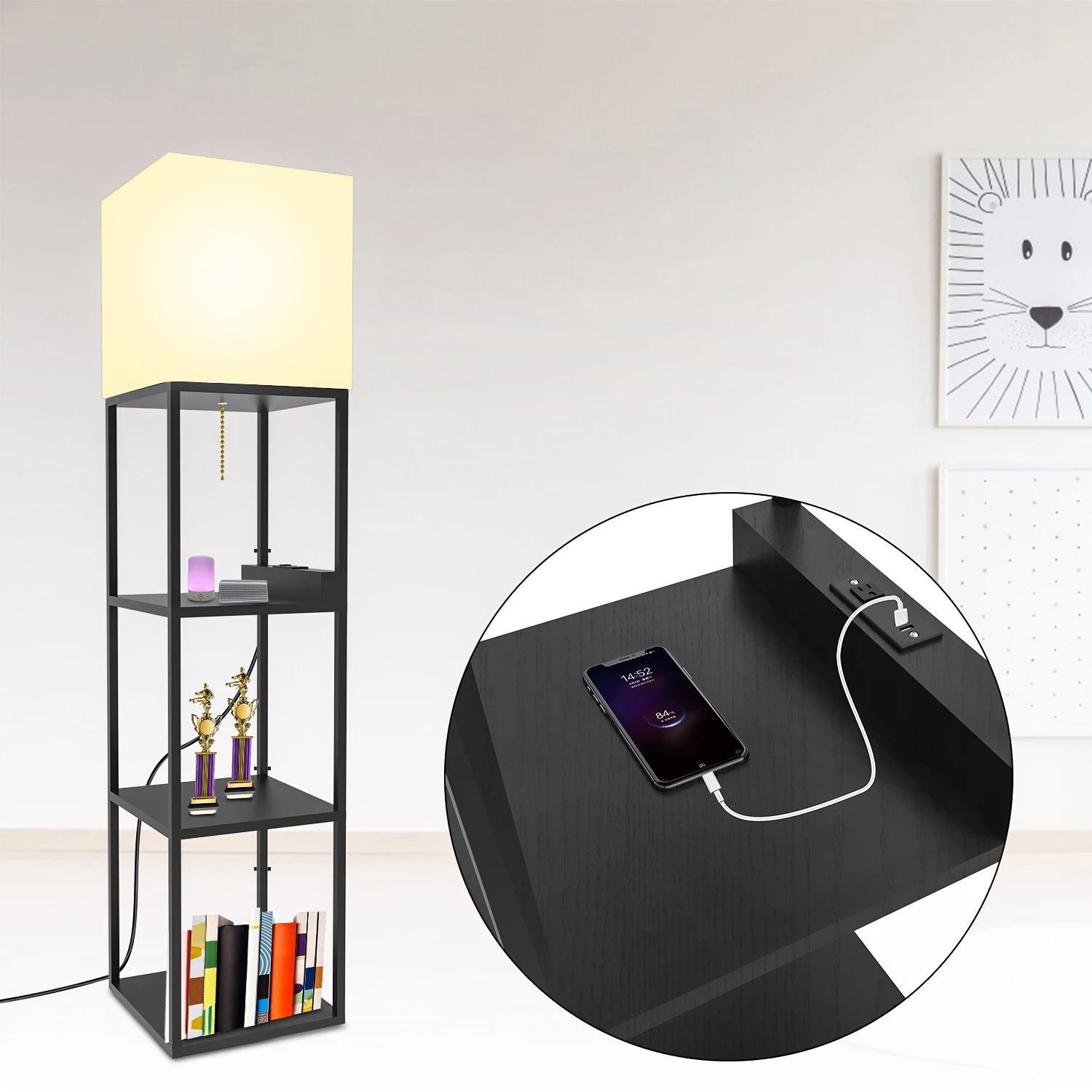 7W Floor Lamp with Shelves Luxury modern adjustable standing floor lamp for living room