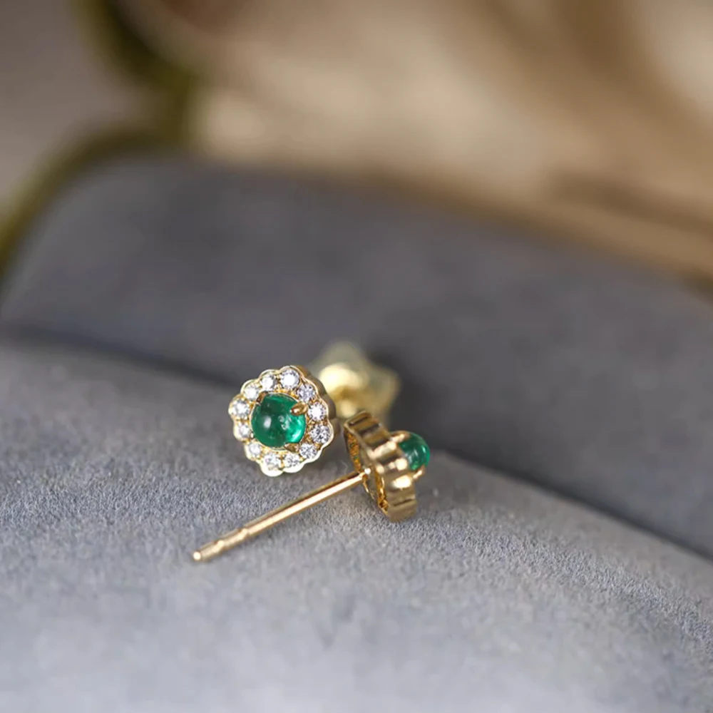 Jewelry Sterling Silver 5A Zircon Micro Paved Gold Plated Flower Designed Emerald Stud Piercing Earrings with Green Stones