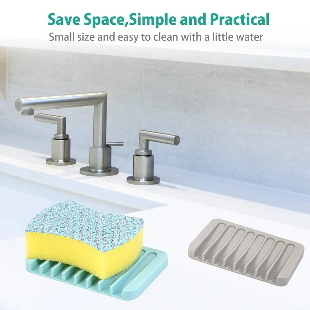 Self Draining Soap Holder, Premium Silicone Soap Dish, Soap Saver for Shower Silicone Sponge Holder for Kitchen Sink