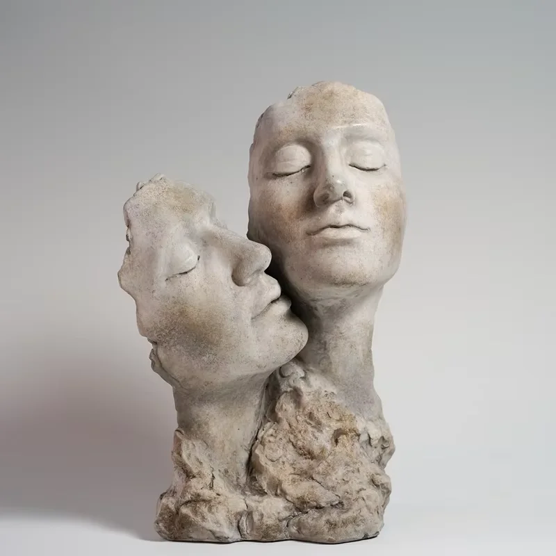 lianda elegant Abstract lover Statue Tabletop cement  Kissing Couple Human Face Love Figurative Sculpture