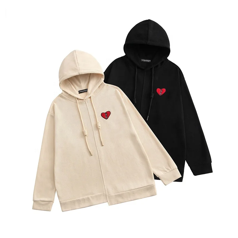 Асимметричный крой Необработанный подол вышивка сердцем флокированные Дизайнерские Большие длинные толстовки для девочек и