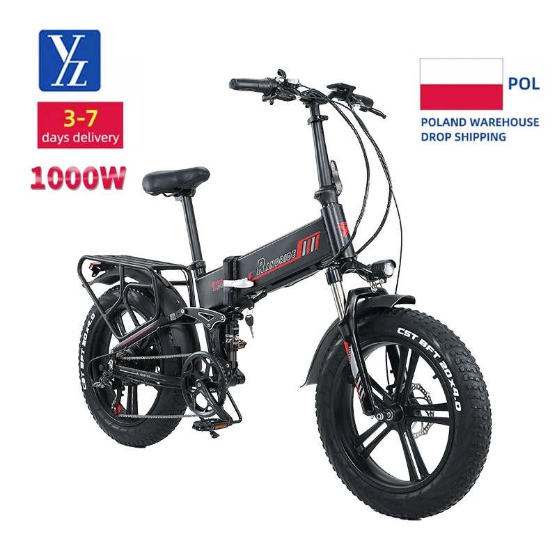 E fatbike eu warehouse 1000W folding 48v 15ah 17ah Shimano 7speed 20 inch full suspension foldable e-bike