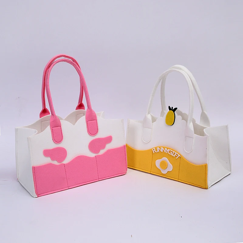 Custom logo felt storage handbags organizer children tote bag with cartoon