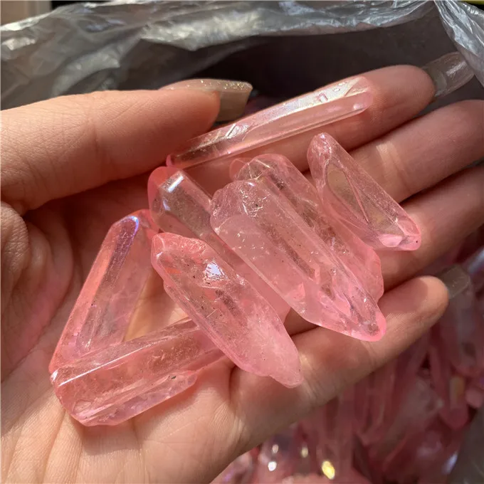High Quality Natural Pink Aqua Aura Spirit Quartz Healing Crystal Stone Points For Home Decoration