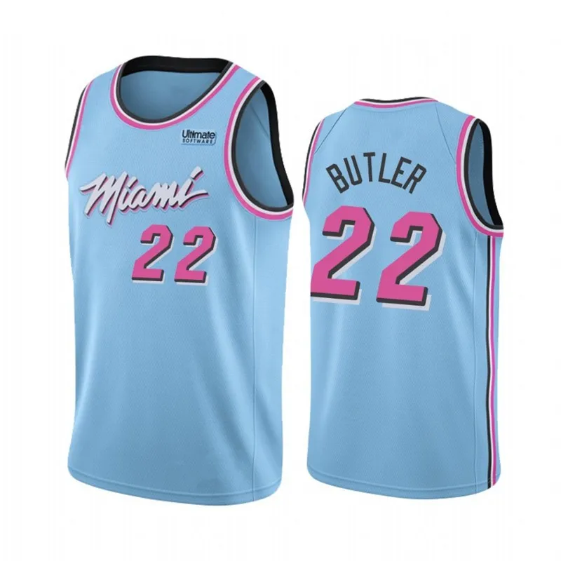  Майами City Heat Blue Pink Edition мужские футболки с вышивкой по индивидуальному заказу № 22 Джимми Батлер баскетбольные