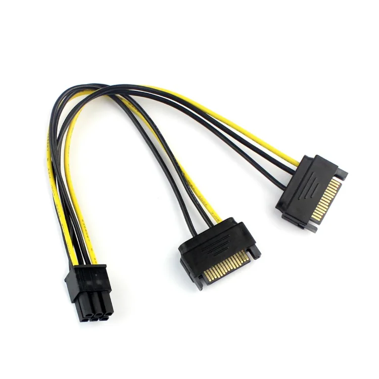 Dual 2 SATA 15 Pin Male To PCI-e 6 Pin Male Express Card Graphics Video Card Splitter Power Cable 20cm