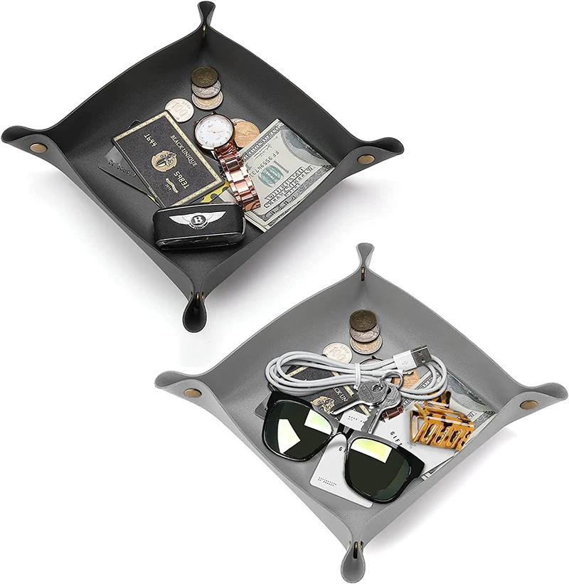 Foldable Coin Change Candy Organizer Home Hotel Travel Pu Leather Valet Tray Jewelry Storage Tray