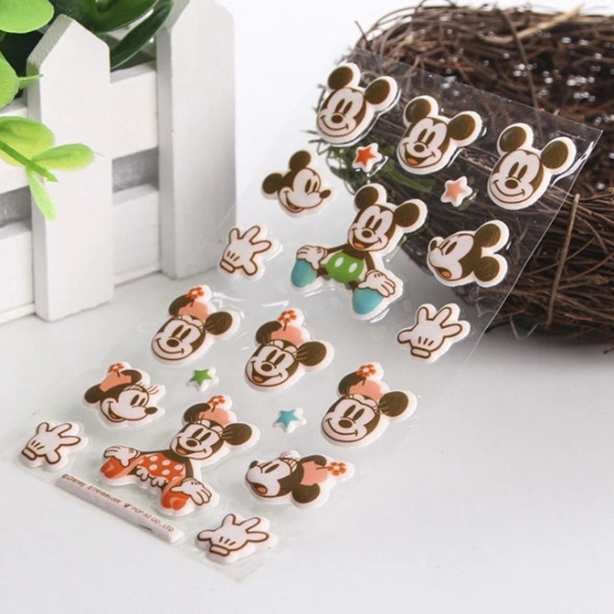 Custom mickey mouse EVA stickers sheet for kids OEM cute design cartoon 3d puffy phone sticker