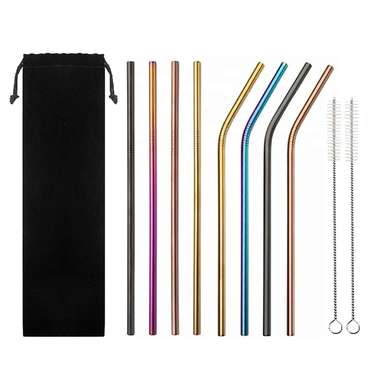 Eco Friendly Reusable 6mm*215 Bent Stainless Steel Metal Straws