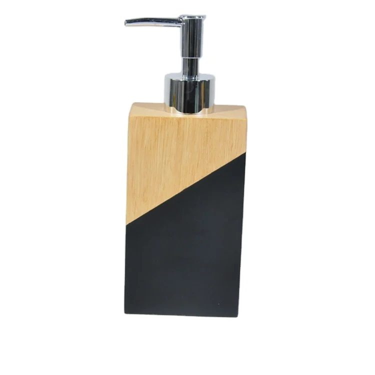 luxury resin bathroom accessory set bamboo soap dispenser