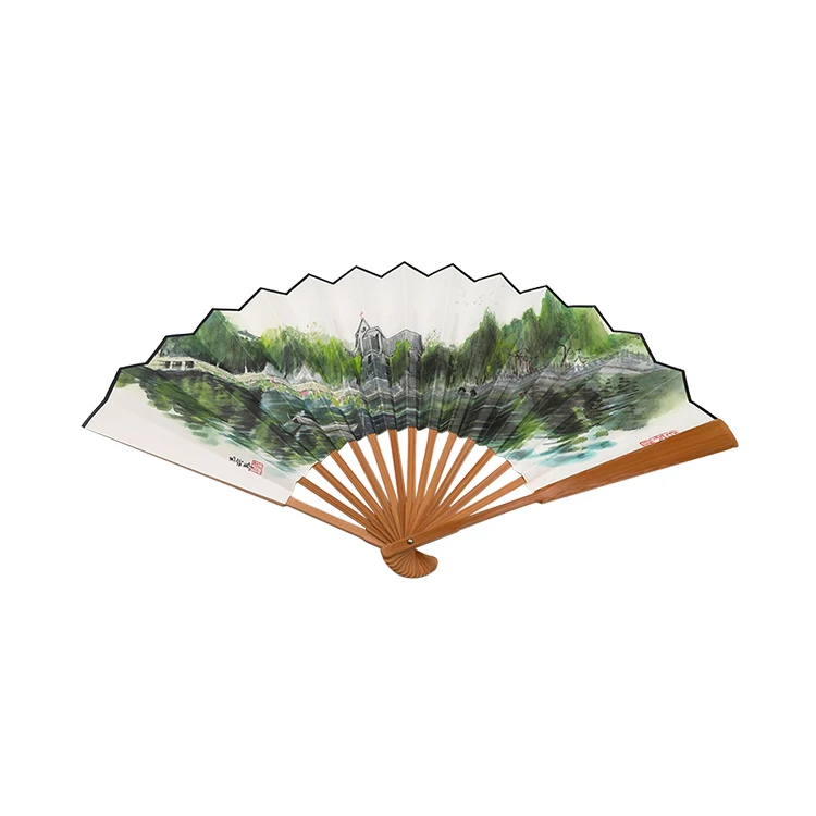 Factory Price Customized Large Big Size Bamboo Fabric Foldable Hand Fan