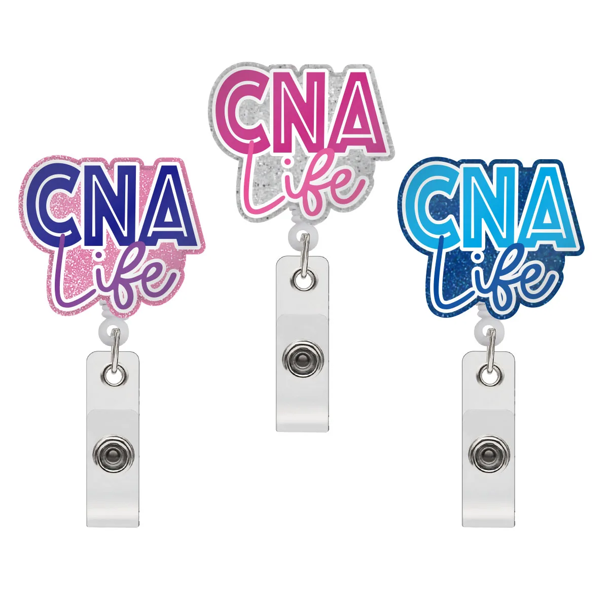 RTS 3 Pieces CNA life Badge Reel Retractable Heavy Duty with 360 Swivel Carabiner Clip Cute Bling nurse acrylic Badge Reel