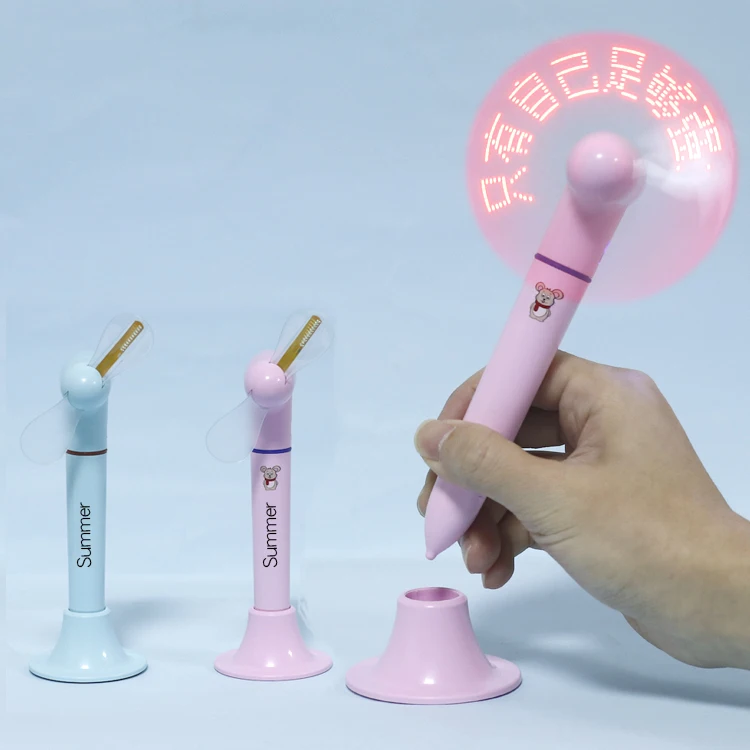 Fan Pen 2 in 1 Portable Mini Handheld Fan with Ballpoint Pen Black Ink USB Rechargeable Customized Message Fan Pen with Base
