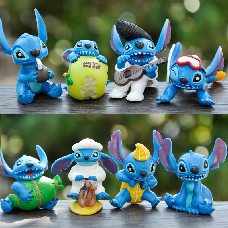 2024 Newest Mini Size Stitch Figure 8pcs per set 3.5-6cm Cartoon Lilo & Stitch Doll Stitch Anime Figure PVC Toy For Car Deco
