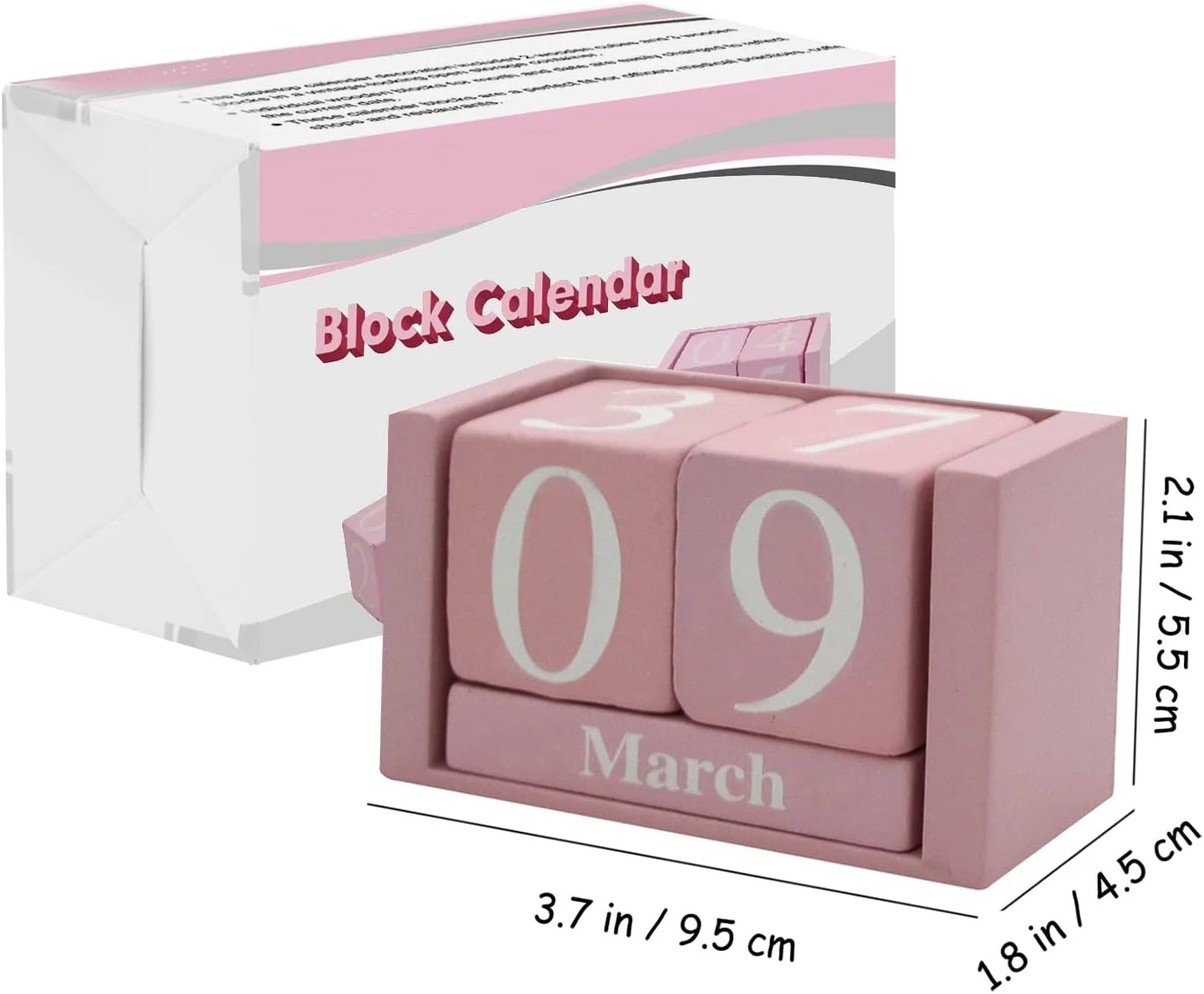 Zhonghuan Brand Wooden Desk Calendar - Pink Office Decor for Women - Perpetual Calendar Block Month Date Display