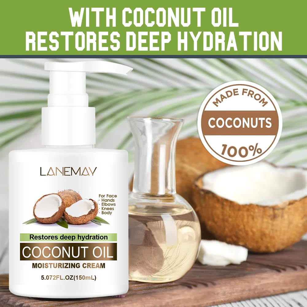 Private Label Plant Vegan Organic Skincare Lotion Non-greasy 100% Natural Coconut Oil Face & Body 2 In 1 Cream For Dry Damaged