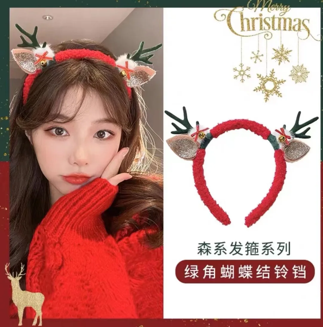 MANCHAO Wholesale Deer Antlers Christmas Hair Hoops New Activity Party Elk Hair Ball Bell Elegant Headband Hair Accessories