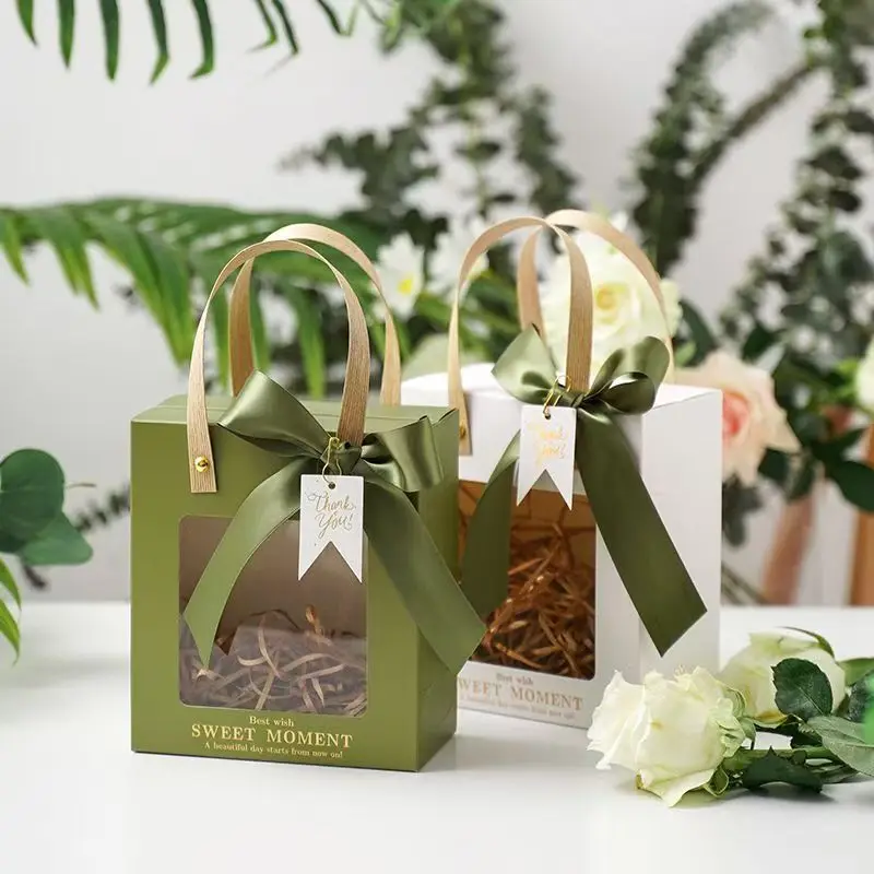 Custom Clear Window Logo Printed Flower Design Paper Bag with Handles New Jewelry & Gift Packaging for Food Doll Shopping Bags