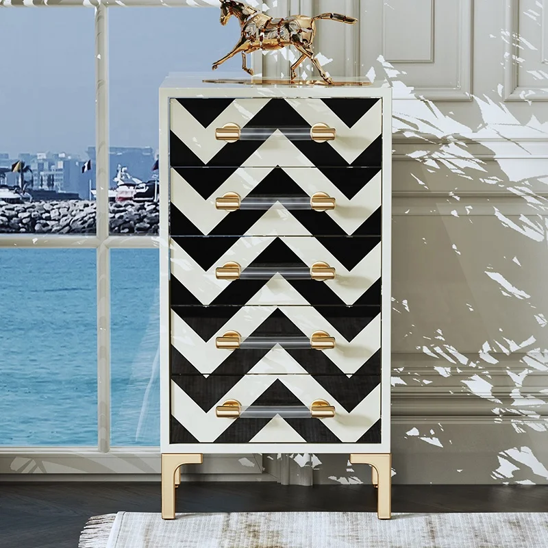 Solid Wood Furniture Storage Wooden Cabinet With 5 Drawers White Tallboy