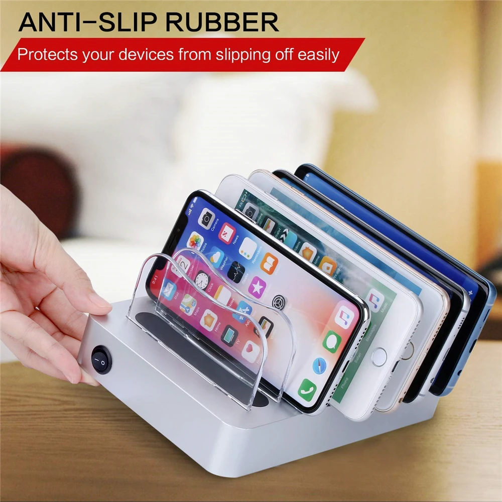 5V 2.4A Smart Multiple Device Fast Charger Dock Universal Public Cell Phone Tablet 6 Port USB Charging Station With Baffle