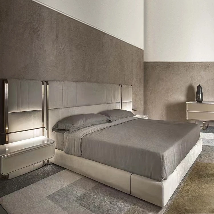  Luxury Modern Leather Upholstered Double Bed Frame Home Furniture 1 Piece Bedroom Set Customized Wooden Beds King Size Wood