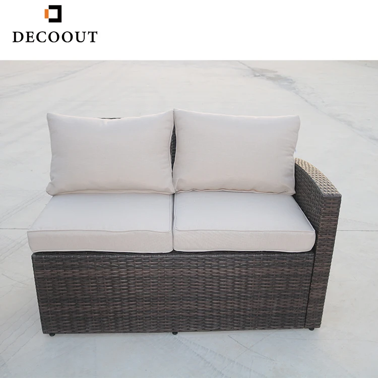 7-Piece Wicker Outdoor Sectional Sofa Set L Shaped Garden Sofa Wicker Outdoor Rattan Sofa Set Furniture With Beige Cushions
