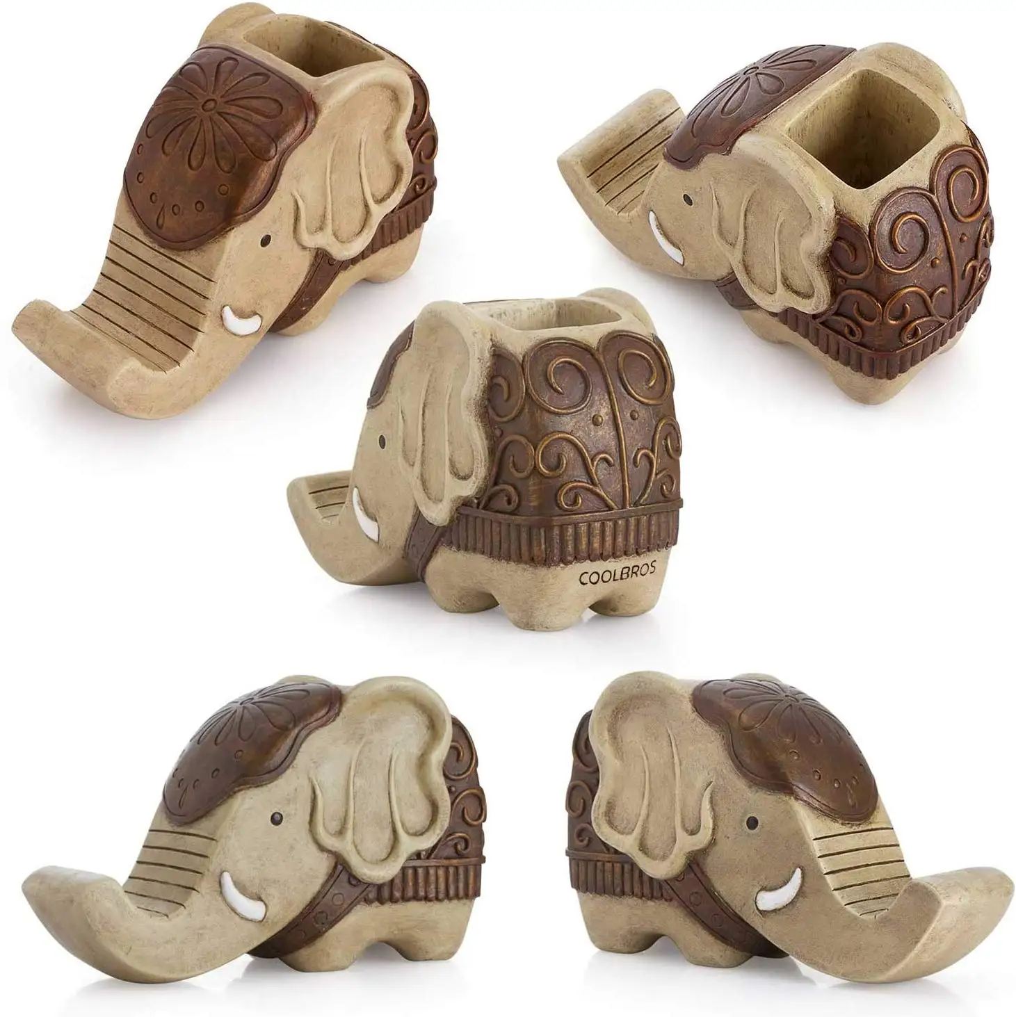 
Pen Pencil Holder with Phone Stand Resin Elephant Shaped Pen Container Cell Phone Stand for Office Desk Home Decorative 