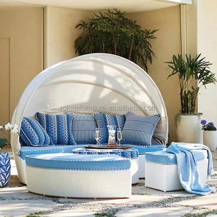 Scandinavian Rattan Bird Nest Round Bed Sunproof Curved Rattan Sofa Rattan Patio Garden Lounge Sofa With Canopy Grade Sofa Bed