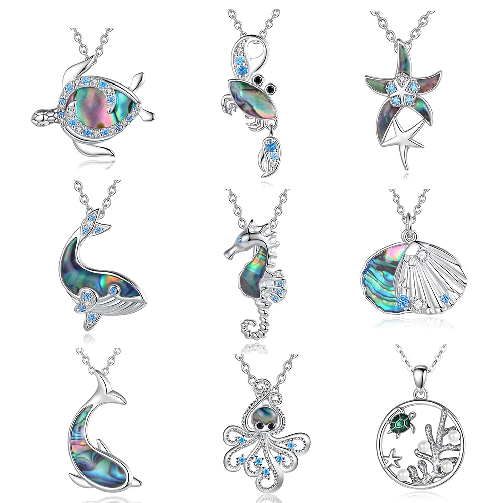 Merryshine 925 Sterling silver cute animal mother of pearl shell sea turtle pendant necklace for women