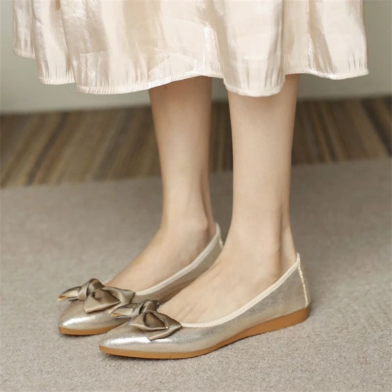 Sexy french pointed toe bowknot flat shoes for women and girls comfortable rubber sole casual flats ladies loafer shoes