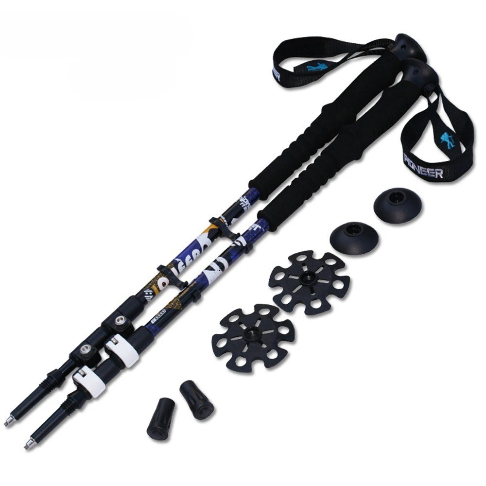 1PC Aluminium Alloy Ski Poles 3-SectionsTelescopic Hiking Alpenstock Climbing Cane Trekking Pole Walking Stick