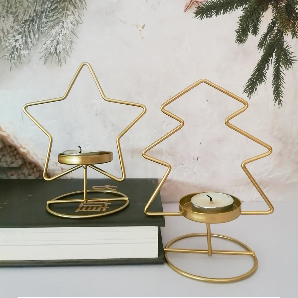 New productsChristmas Domestic ornaments crafts Golden Christmas tree XINGX wrought iron candlestick Metal candle jar
