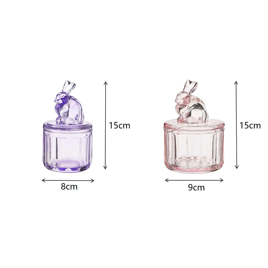 Cheap high quality easter day decorative gift storage glass bunny candy jar with glass lid