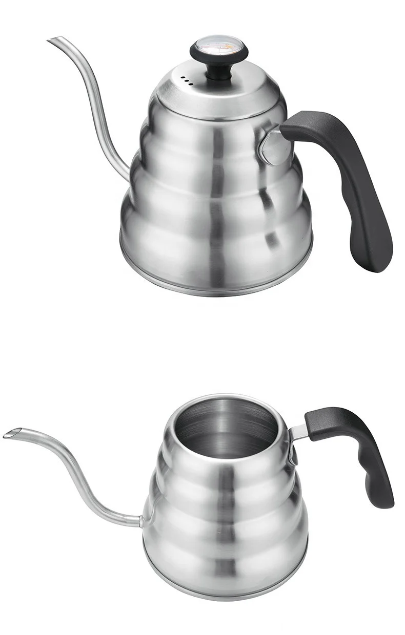 Z Ecocoffee Stainless Steel Gooseneck Plastic Handle Tea Coffee Drip Over Coffee Kettle With Thermometer