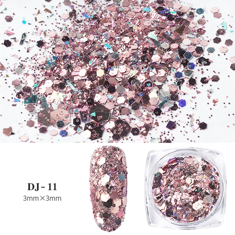 Wholesale Nail art supplies 12 color crystal clear acrylic powder Mixed size 1g bottled discoloration glitter acrylic powder