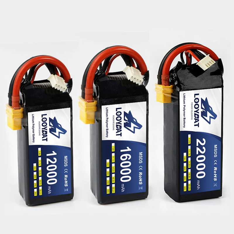 LOOYBAT 12000mAh 16000mAh 22000mah 22.2V 6S LiPO Battery 25C 50C UAV Hexacopter XT90 Lithium Polymer Battery For Big Load Drone