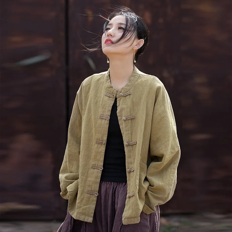 2024 Hot Sale Women Jackets New Color Clash Plate Button Tunic Improved New Chinese Home Travel Zen Nun Style Tunic