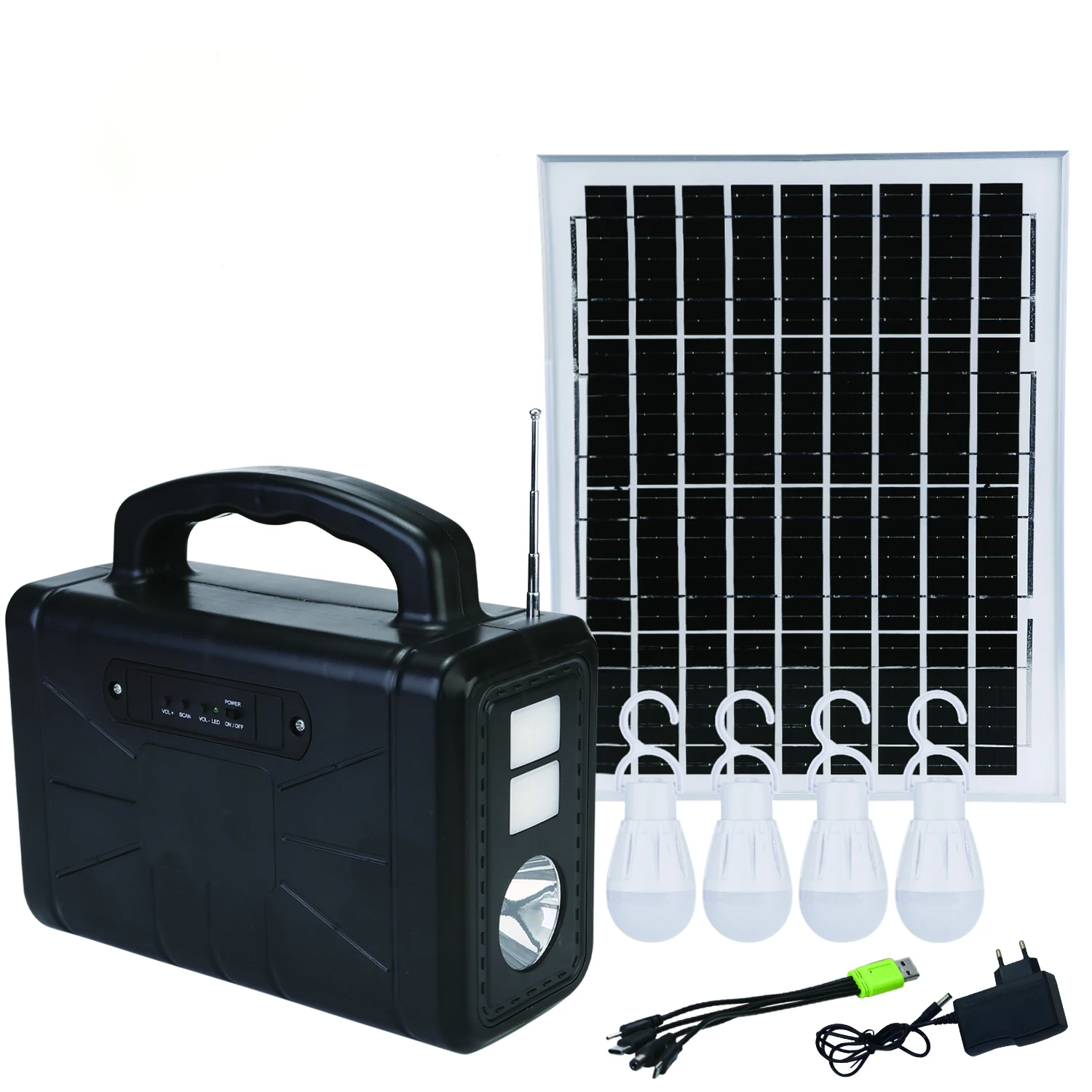 DT-9009A DC12V solar power lighting system with 4 led bulbs Outdoor solar lighting  system solar power bank
