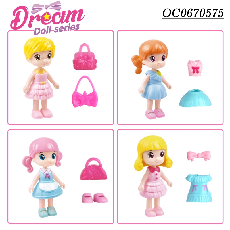 Cartoon lovely little girls plastic dolls toys for child with dress up accessories