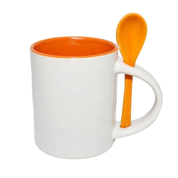 11oz inner color custom sublimation ceramic mug with spoon for promotion gift
