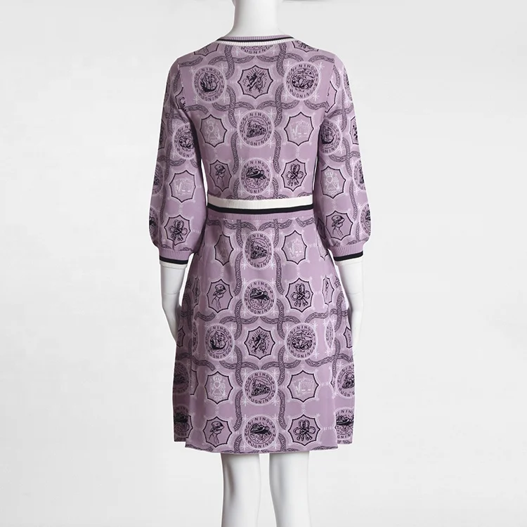Chinese manufacturers Pink V-neck short-sleeved geometric pattern dress