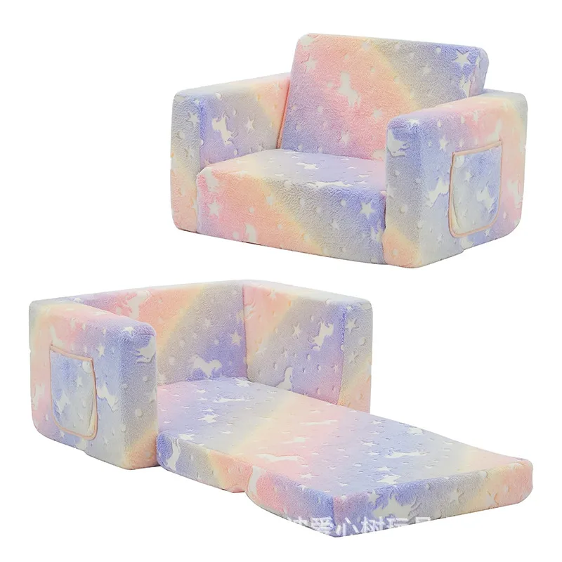 cross-border wholesale flannel foldable luminous cloth sofa baby children reading corner sofa