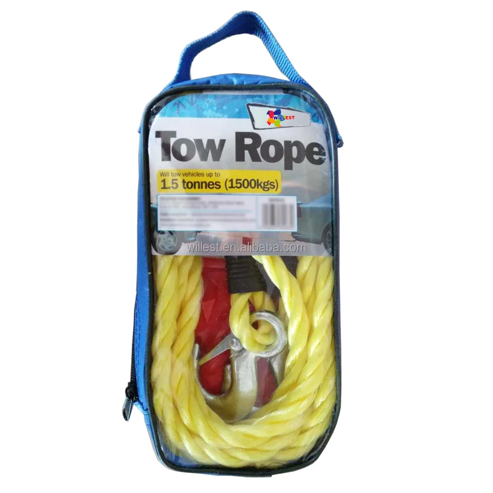 Polypropylene braided kinetic recovery rope HUTZ 3000 kg tow rope with hooks TR30B18X3.5HA 4m emergency rope for car truck